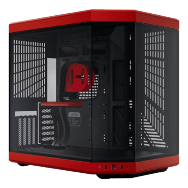 Y70 Tempered Glass, No PSU, E-ATX, Red/Black, Mid Tower Case