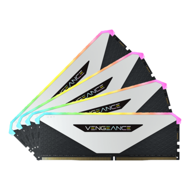 32GB Kit (4 x 8GB) VENGEANCE® RGB RT DDR4 3600MHz, CL18, White/Black, RGB LED DIMM Memory