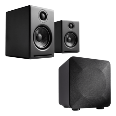 A2+BT-BLK, Wired/Bluetooth, Matte Black, 2.0 Channel Bookshelf Speakers + S6-GRY, Wired, Grey, 1.0 Subwoofer