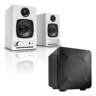 HD3 Home Music System w/Bluetooth aptX-HD (Hi-Gloss Piano White) + S6 Powered Subwoofer (Grey)