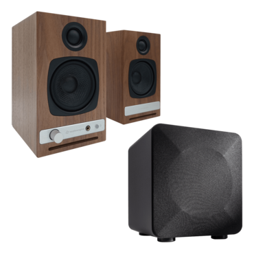 HD3 Home Music System w/Bluetooth aptX-HD (Real Wood Veneer Walnut) + S6 Powered Subwoofer (Grey)