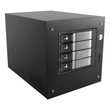 S-35-DE4SL, Silver HDD Handle, 4x 3.5&quot; Hotswap Bays, 1x 2.5&quot; Drive Bay, No PSU, Mini-ITX, Black/Silver, Storage Mini Tower