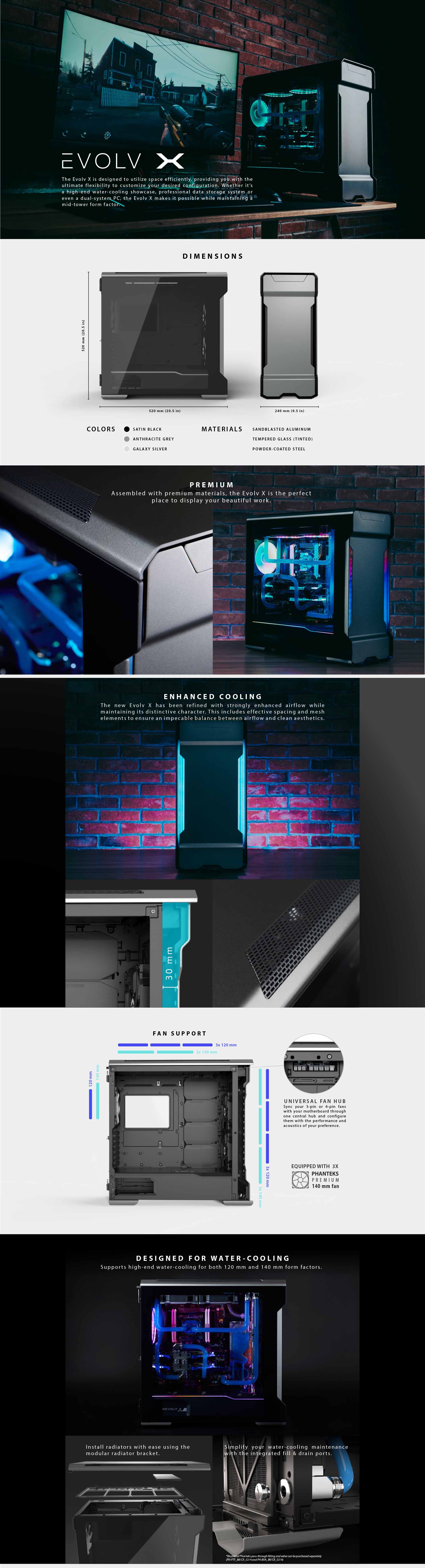 Phanteks Enthoo Evolv X Tempered Glass E-ATX Satin Black Mid Tower Case ...